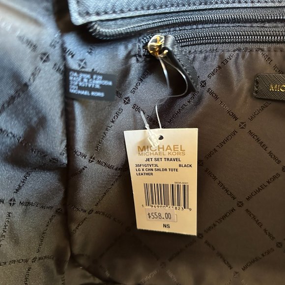 Michael Kors Jet Set Large Chain Tote Bag + Double Zip Wallet Black Yellow - Picture 9 of 16